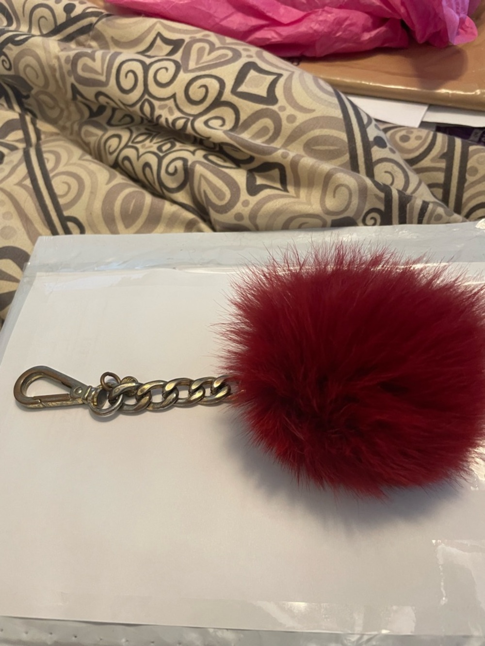 MICHAEL Michael Kors Red Faux Fur Pom Pom Keychain with Gold Chain